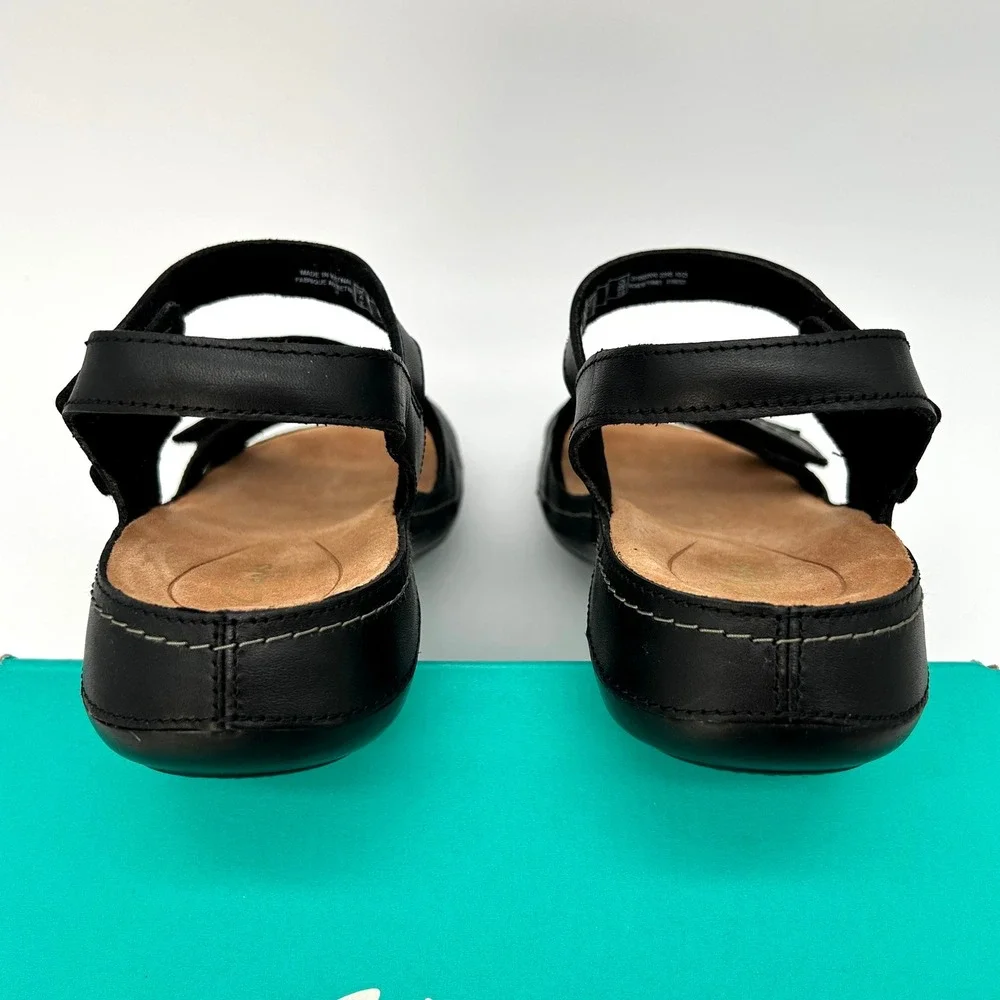 Womens Sandals Clarks Cecily Mix Size 6.5 Wide Black Leather Strappy Comfort NEW